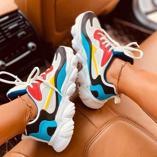 2021 Women Sneakers Ladies Platform Vulcanized Shoes Walking Lace-Up Comforable Casual Shoes Tenis Sporting Trainers Size 36-43