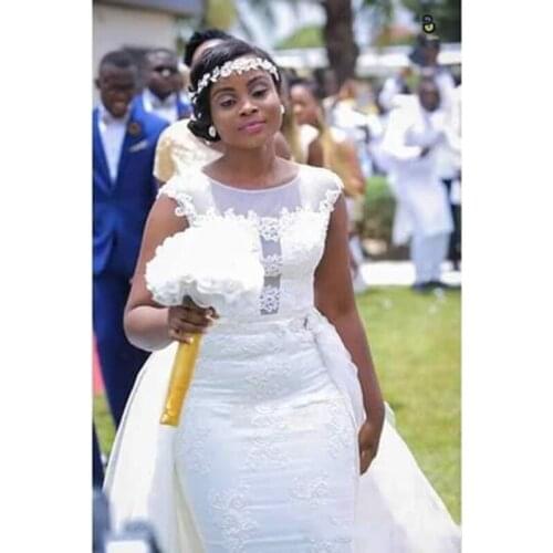 Vintage Sexy Detachable Lace Wedding Dress Cap Sleeve Jewel Neck Bridal Wedding Gown High Quality Custom Made Vestido De Novia