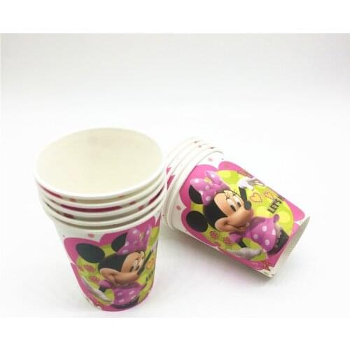 Cup Supplies 10pcs Disney Minnie Mouse Disposable Cartoon Cup Baby Shower Kid Girl Birthday Party Paper Cup Glass Cup Supply