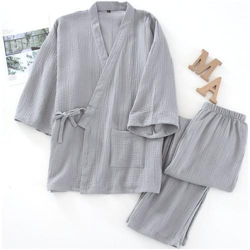 100% Cotton Pajamas Men and Women Plus Size Loose Bathrobes V-Neck Kimono Pijama Mujer Three Quarter Sleepwear Couple Sleepwear