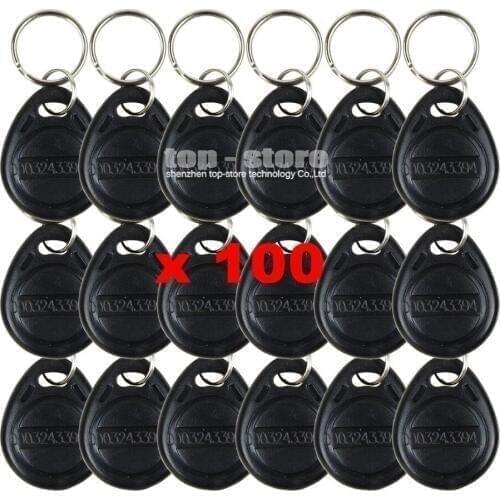 DIYSECUR 100pcs 125Khz RFID Card Key fobs Key Chian For Access Control System 125KHz RFID Reader Use Black