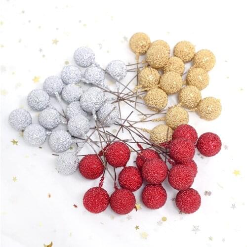20pcs Mini Fake Fruit Artificial Glass Berries Gold/sliver/red Cherry Christmas Pearl Berries For Wedding Christmas DIY Decor