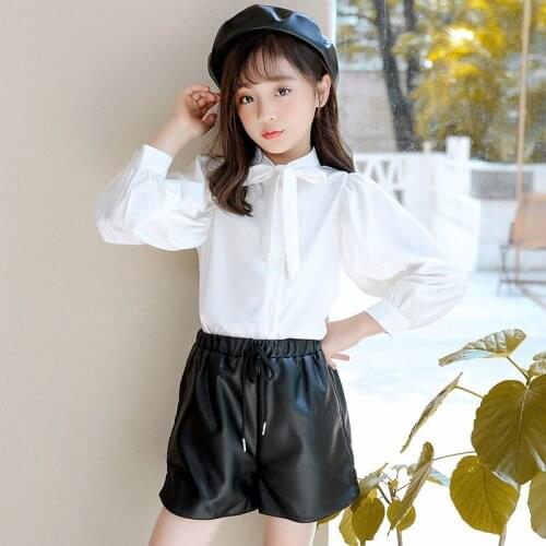 2021 Girls Blouse Autumn Long Sleeve Chiffon Tops Shirts Elegant Bow Kids Blouses 6 8 10 12 14 16 Years Childrens Clothing