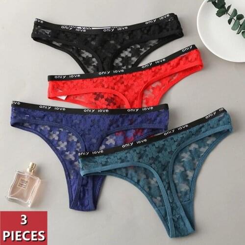 3PCS/Set Floral Embroidery Womens Thong lntimates Lingerie Low-Rise Hollow Out Lace Panties Temptation Female G-String Briefs
