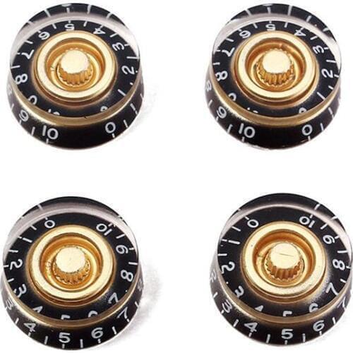 4Pcs Black Gold Guitar Control Knobs Acrylic Guitar Speed Knobs with White Word for Electric Guitar Accessories Parts