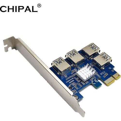 CHIPAL PCI-E 1X to 4 USB 3.0 Adapter for PCIE 1X to 16X Riser Card PCI Express Port Multiplier Hub For GPU Miner Mining