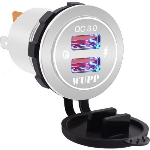 QC3.0 Dual USB Fast Charger Socket Power Outlet Adapter Waterproof Dual USB Ports for Marine RV Boat Motorcycle Truck