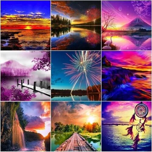 ARMYQZ Diamond Painting Full Drill Square Landscape 5D DIY Diamond Embroidery Seaside Sunset Picture Of Rhinestone Sunrise
