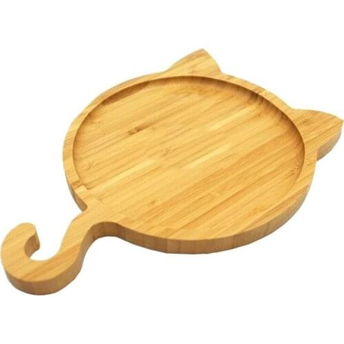 Bamboo Serving Platter with Cartoon Cat Pattern,Environmentally-Friendly Children Kids Dining Dish,Fruit/Pastry Tray