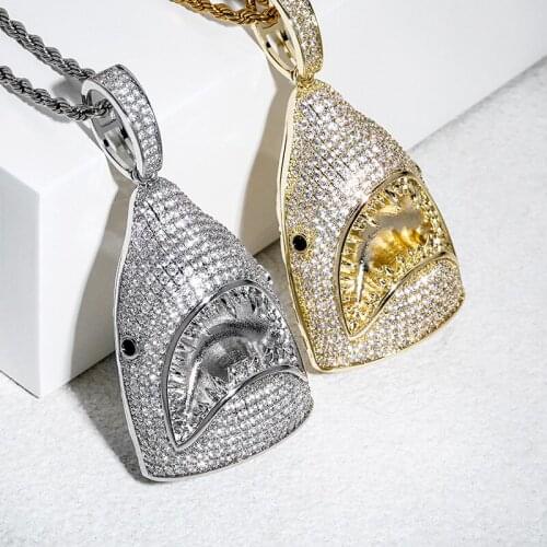 Bling Shark Pendant Necklace for Men Women Gifts Fashion CZ Stone Mens Hip Hop Jewelry
