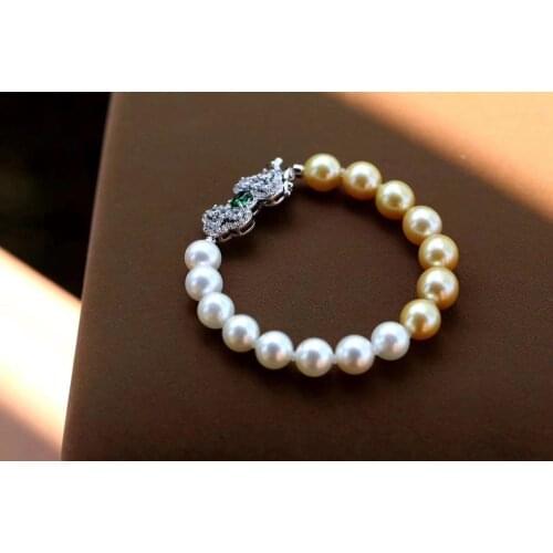 D717 Pearl Bracelet Fine Jewelry Round 8-10mm Nature Fresh Water White and golden Pearls Bracelets for Women