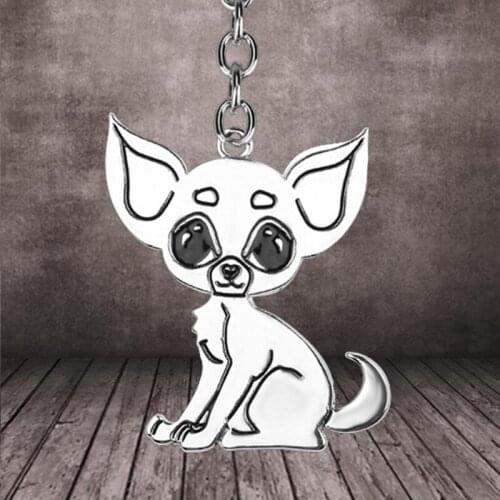 Cute Cartoon Dog Pendant Key Rings Animal Pet Chihuahua Key Chain Car Bag Keychains Creative Jewelry Gift