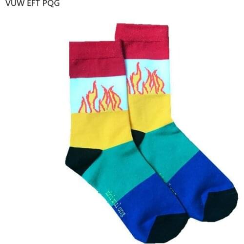 Tide Brand Hip-Hop Street Men And Women Socks Flame Tube Cotton Striped Socks European American Young People