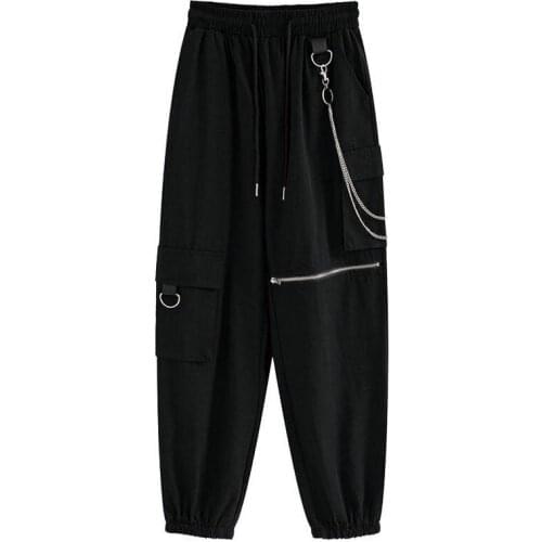 Womens Fashion Camo Cargo Trousers Pants Military Solid With Chain Cargo Pants Womens High Waist Loose Harem Pants Women