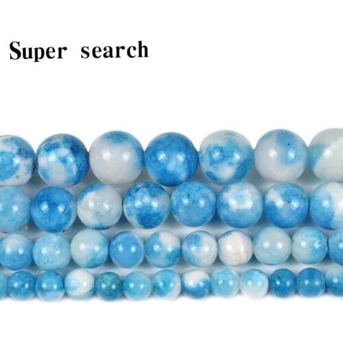Natural Blue and white Jades Beads Round Chalcedony Loose Stone Beads For Jewelry Making DIY Bracelet woman Necklace6/8/10/12mm