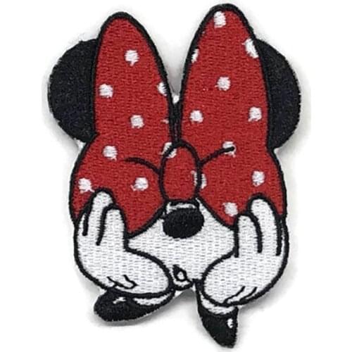 Cartoon Childrens Brooch Cute Girl Mouse With Big Red Bow Iron on Embroidered Patches Decorate Coat Shoes Bags For Lady Badges