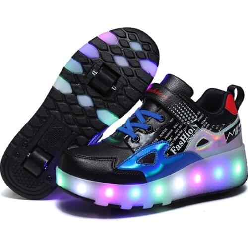 Size 28-43 Children Roller Skate Shoes With LED Lights USB Charged Luminous Sneakers on Wheels For Kids Boys Girls Glowing Shoes
