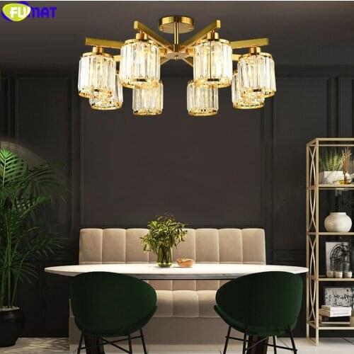 FUMAT Crystal K9 Lampshade Gold Plating Pendant Lamp Modern Style Hanging Light Fxiture For Living Bed Dinning Room Lighting