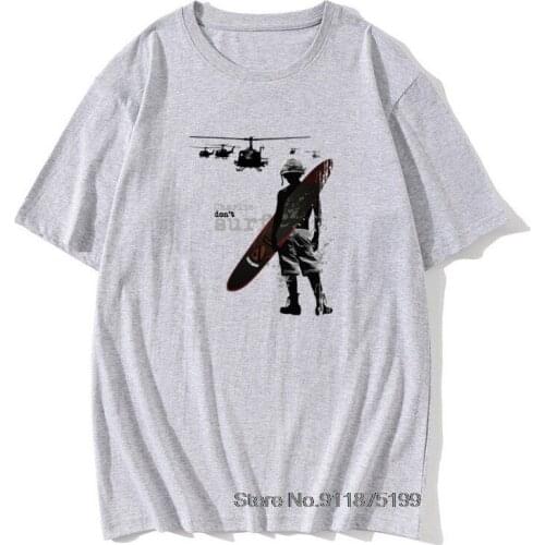 Charlie Don't Surf T Shirt Mens Cotton Funny T-Shirt Kilgore Vietnam War Surfboard Helicopter Grunge Camisas Hombre Graphic