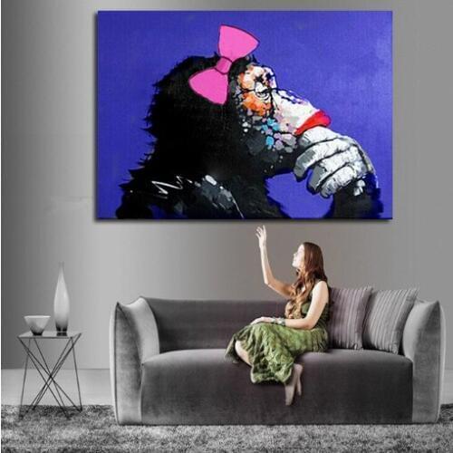 Handmade Abstract Lovely Girl Gorilla Art Oil Painting On Canvas For Living Room Decor Hang Group Of Paintings