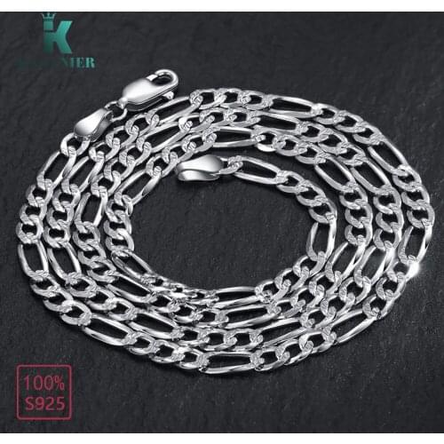 KASANIER 4MM Men Sideway Figaro chain Jewelry 925 Sterling Silver Cuban Chain Necklace HipHop Style Horse Whip Chain Man Jewelry