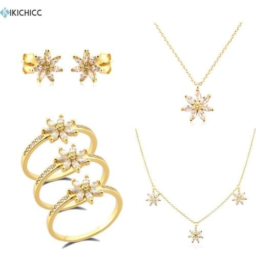 KIKICHICC 925 Sterling Silver Gold Daisy Flower Piercing Luxury Rings Choker Necklace Long Chain Jewelry Set 2021 Wedding Gift