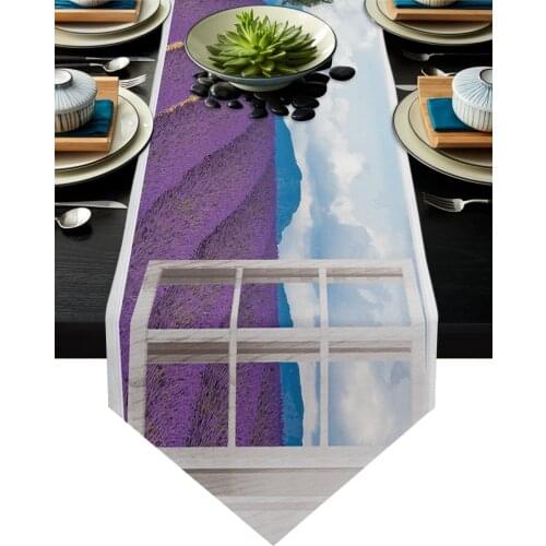 Creative Window View Of Lavender Fields Table Runner Kitchen Decor Tablecloth Christmas Decor for Home Wedding Table Runner