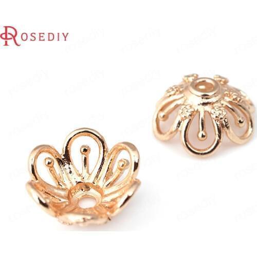 31992)10PCS 14MM 24K Champagne Gold Color Plated Brass Beads Caps High Quality Diy Jewelry Findings Accessories wholesale