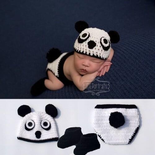 Lovely Panda Clothes Newborn Photography Props Baby Infant Crochet Knitted Costume One Hundred Days Baby Photography Clothing