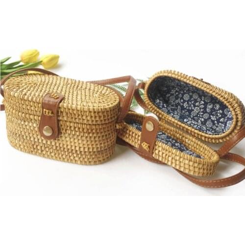 Mini straw woven bag sen basket basket vintage literature and art woven leather buckle female bag cosmetic bag