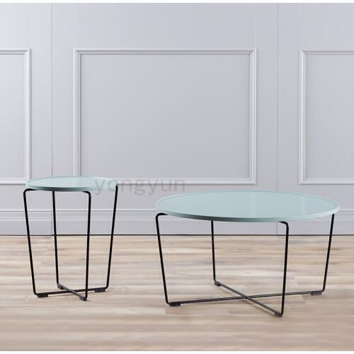 Minimalist modern living room furniture wooden coffee table Originality round Popular household combination side table