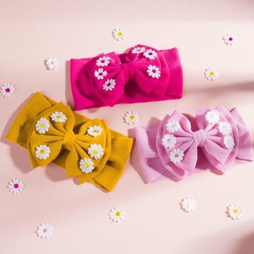 Fashion Double Layer Bows Elastic Infant Headband Cute Little Daisy Flowers Bowknot Hairband Kids Hair Accessories Birthday Gift