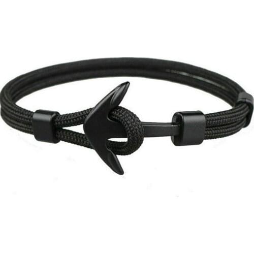 New Fashion Black Color Anchor Charm Bracelets Men Survival Rope Chain Paracord Bracelet Metal Sport Hooks