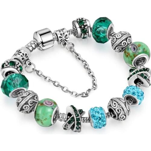 Pandora-style New crystal glass alloy large hole bead bracelet