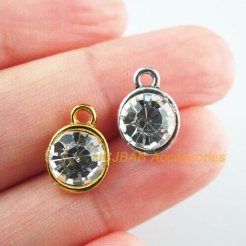 20Pcs Retro Gold Tibetan Silver Tone Oval Clear Crystal Charms Pendants 9x13mm