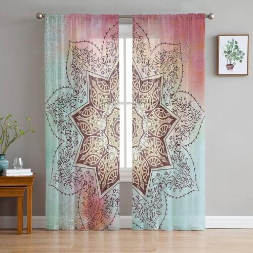 Mandala Gradient Sheer Curtains for Living Room Bedroom Kitchen Tulle for Windows Voile Drapes Home Decoration
