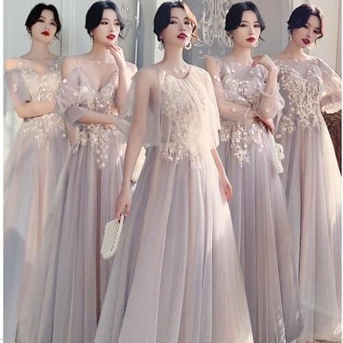 Robe De Mariee Pink Purple Bridesmaid Dresses Long Tulle New Lace Appliques Sweet Party Gown For Graduations robe soiree femme