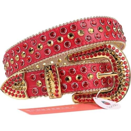 Vintage Leather Rhinestone Belt Luxury Men Women Diamond Studded Belt Western Cowboy Crystal Pin Buckle Fashion Punk Waistband