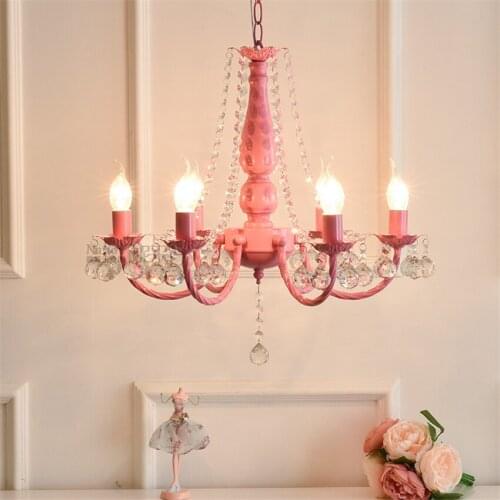 Nordic Pink Crystal Chandeliers Princess Girl Room Lighting Childrens Room Living Room Dining Room Home Decoration Lamp Fixture