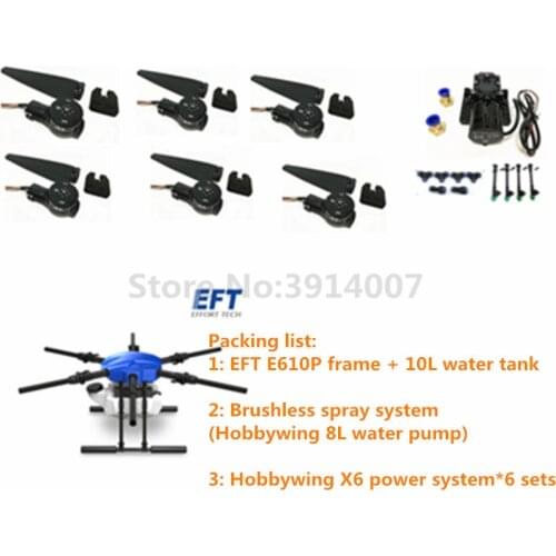 EFT E610P 10L 10kg six-axis agricultural spray drone frame kit EFT E610S brushless water pump Hob bywing X6 power system