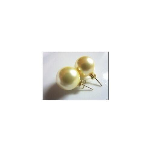 Lovely Fine 12mm Yellow South Sea Shell Pearl GP Stud Earrings AAA+ Ohrringe word wholesale [1 pair collares kolye