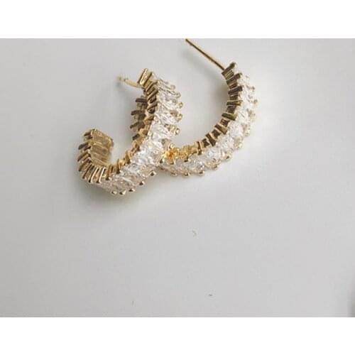 Diamo hoop earring for women cubic zirconia C gold hoop earring french style summer jewelry dainty elegant