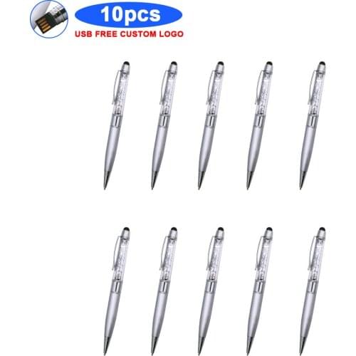 Ballpoint pen 10pcs free logo USB flash Drive 128GB 64GB 32GB16GB 8GB Metal Pen Drive Pendrive USB Flash Memory Cle USB2.0 Stick