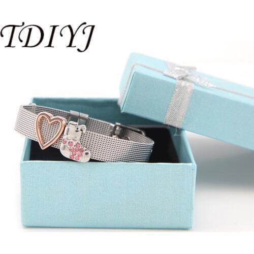 TDIYJ Gift Box Heart Sock New Collection Charms DIY Stainless Steel Mesh Bracelet For Christmas Jewelry 1Set