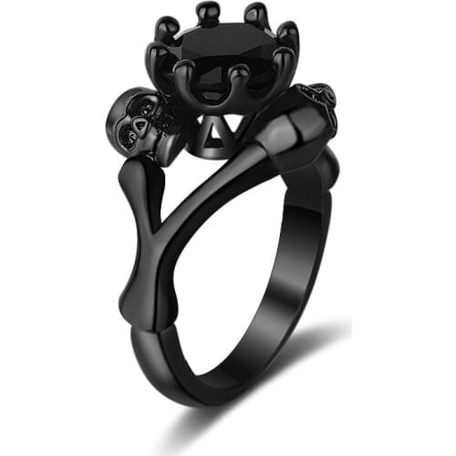 UFOORO Skull Ring Punk Hot Plating Black Gold Zircon Ring With Gift Box