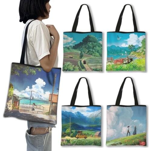 Japan Healing Print Shopping Bag Women Casual Outdoor Beautiful Scenery Tote Bags Ladies Shoulder Bag Fashion Handbags Gift