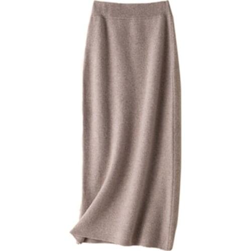 2021 Spring Autumn Womens Skirts 100% Cashmere High Waist Female Knitted Hips Skirts Quality Trendy Lady Long Skirts A-Line