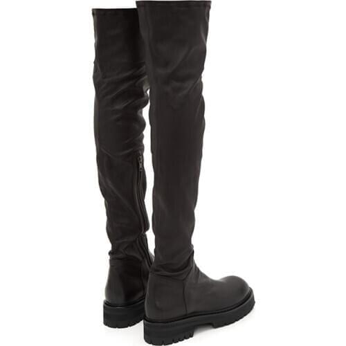 MUMANI Woman‘s New Over-the-Knee Boots Genuine Leather Zipper Elasticity Flat-Bottomed Long High-Barrel Elastic Platform Boots
