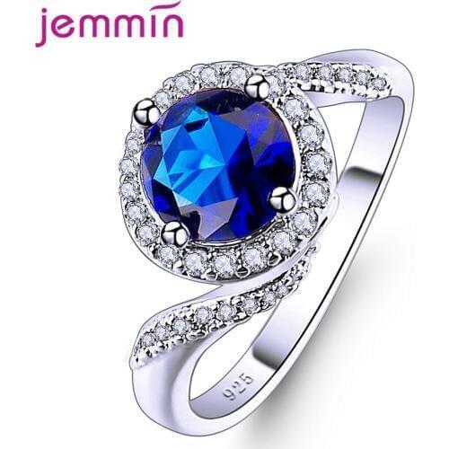 Temperament Dark Blue Stone Spiral Wave 925 Sterling Silver Rings Large Cubic Zirconia Rhinestone For Women Gift Luxury Jewelry