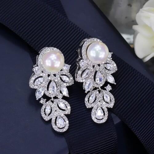 SINZRY new Genuine cubic zircon micro paved Simulated pearl sweety engagement drop earrings for women elegant jewelry gfit